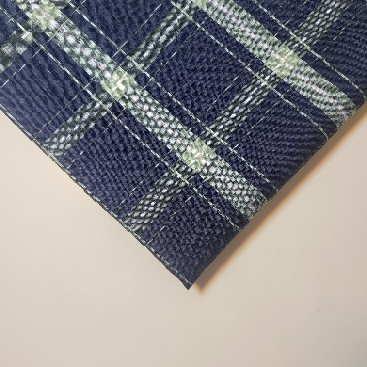 Navy Sage Thick 100% Cotton Tartan Check Plaid / Stripe Dress Fabric Craft Quilting Material 58" By The Meter