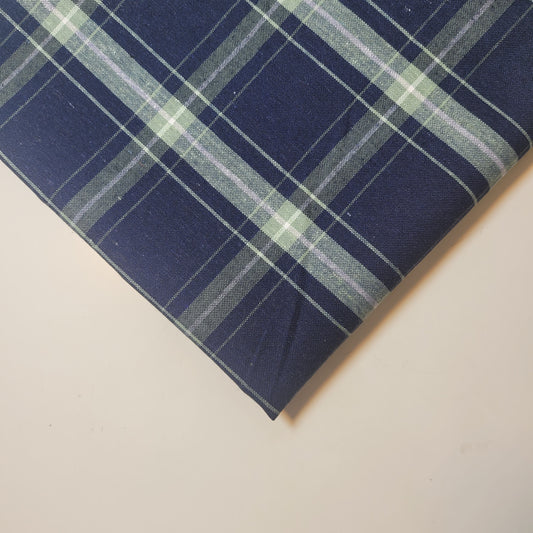 Dicker, 100 % Baumwolle, Tartan-Karomuster, kariert/gestreift, Kleiderstoff, Bastel- und Quiltmaterial, 147,3 cm, Meterware, Marineblau/Salbeigrün