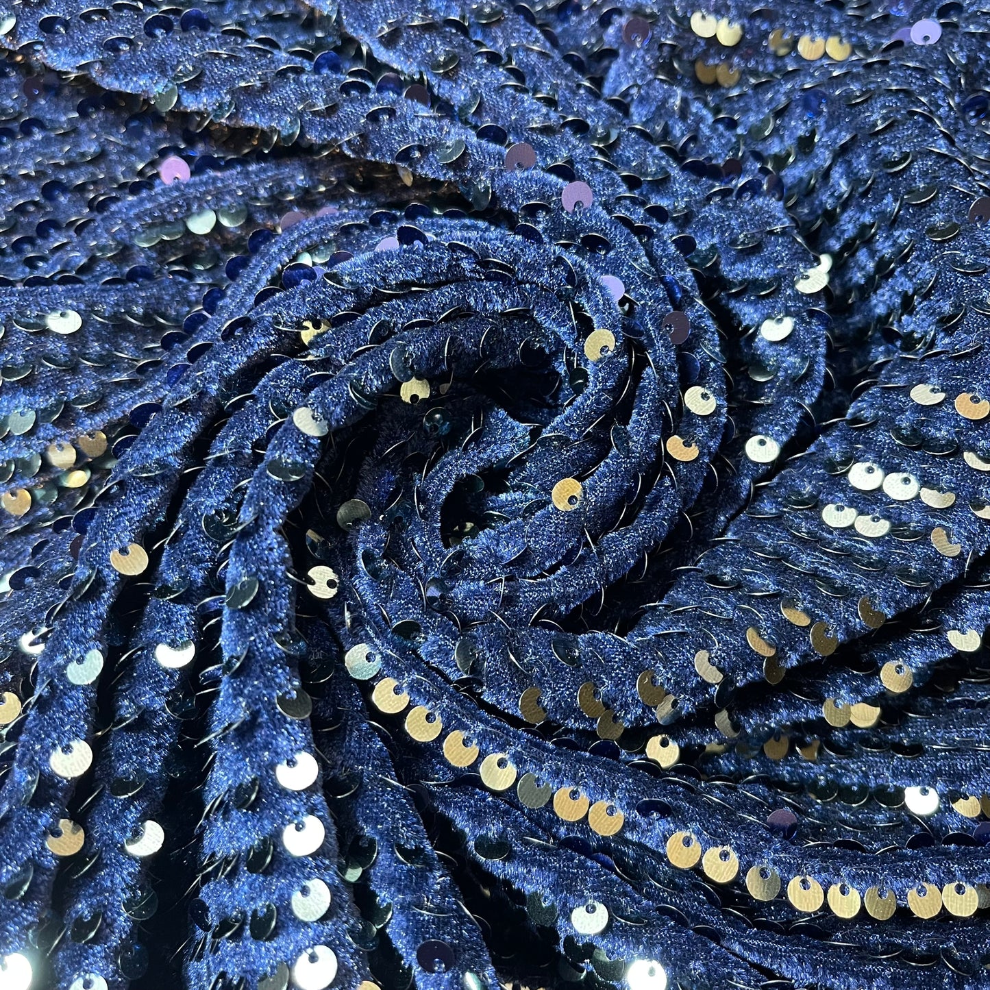 Navy Blue Sequin Velvet Embroidery Stretch Material Velour Craft Drape Dress Fabric 58" Wide By The Meter