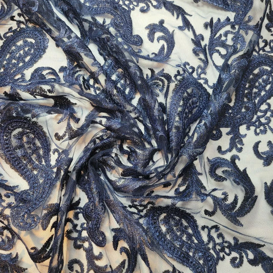 Navy Paisley Embroidery Mesh Net Fabric Dress Craft Drape Material 58" By The Meter (Copy)