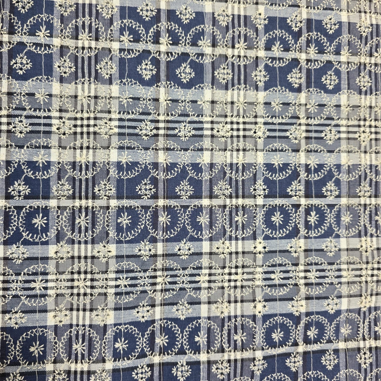 Checked Embroidered Cotton Fabric 44" Wide | Floral Broderie Dressmaking, Craft &