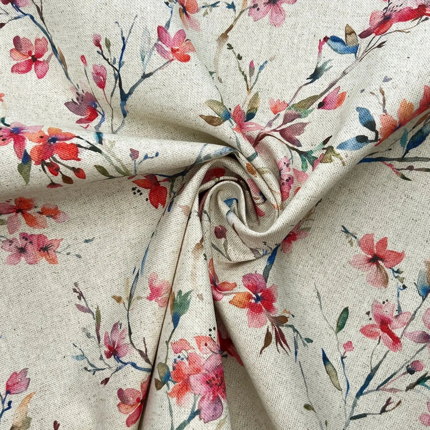 Recycled Cotton Organic Linen Printed Fabric | Sustainable 55" (140cm) Wide 243gsm Dressmaking & Home Décor Material – Sold by the Meter