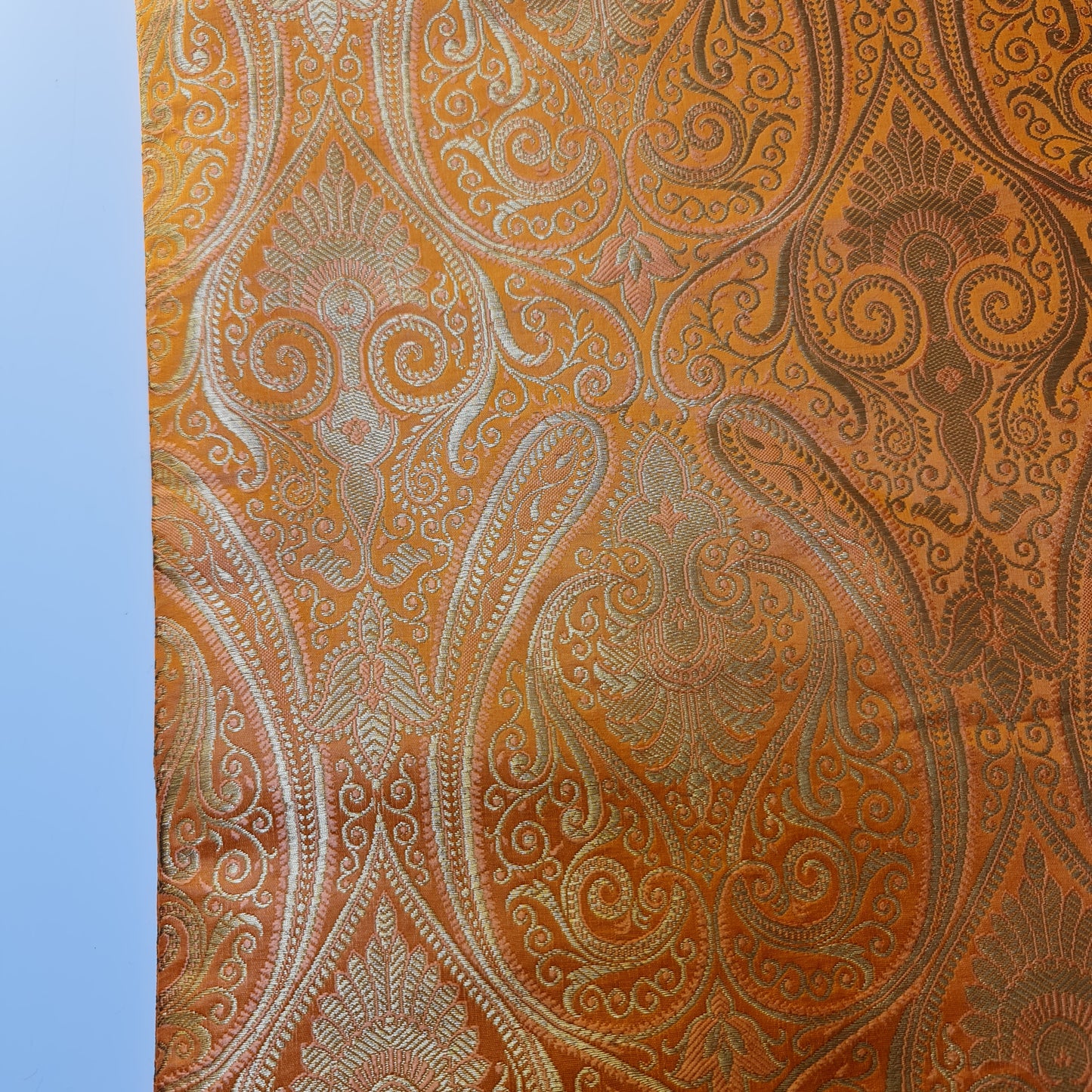 Orange Double Paisley Gold Metallic Banarasi Brocade Fabric | Dress, Craft & Décor Material | 44" Wide By the Meter