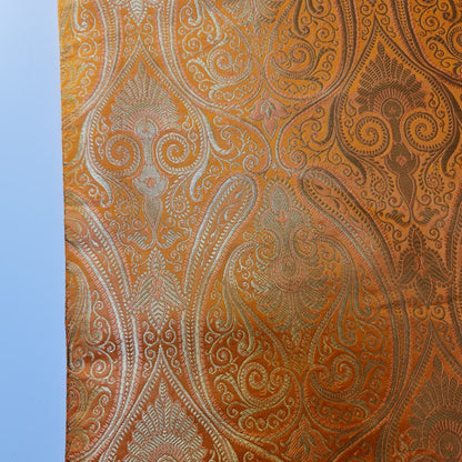 Orange Double Paisley Gold Metallic Banarasi Brocade Fabric | Dress, Craft & Décor Material | 44" Wide By the Meter