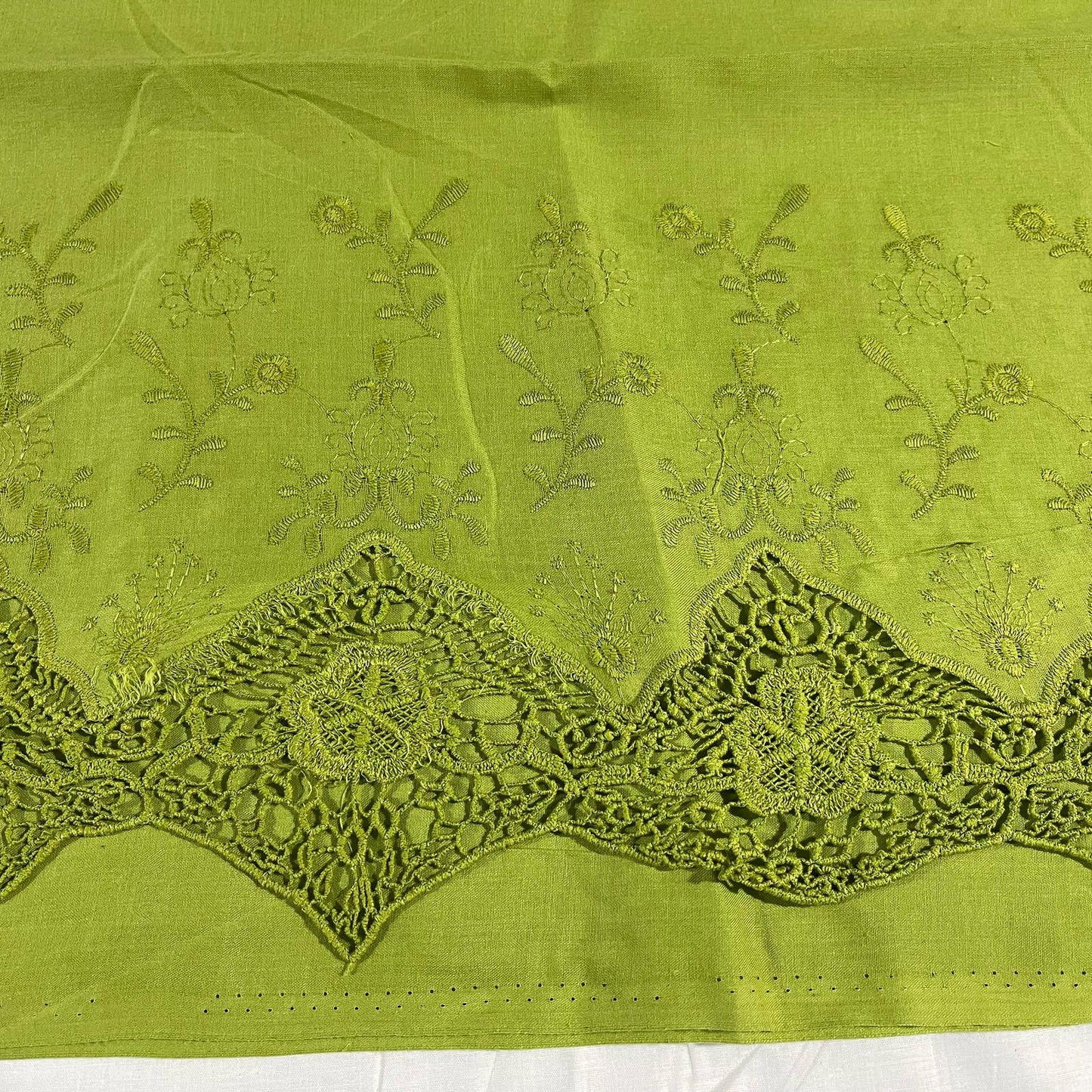 Olive Green Cotton Floral Embroidery Fabric Lace Broderie Anglaise Dress Craft Material 44" By the Meter
