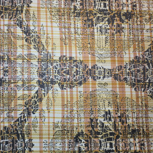 Orange Camo Boucle Tweed Linen Look Fabric Medium Weight Curtain Upholstery Material 58" By Meter