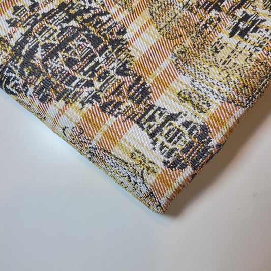 Orange Camo Boucle Tweed Linen Look Fabric Medium Weight Curtain Upholstery Material 58" By Meter