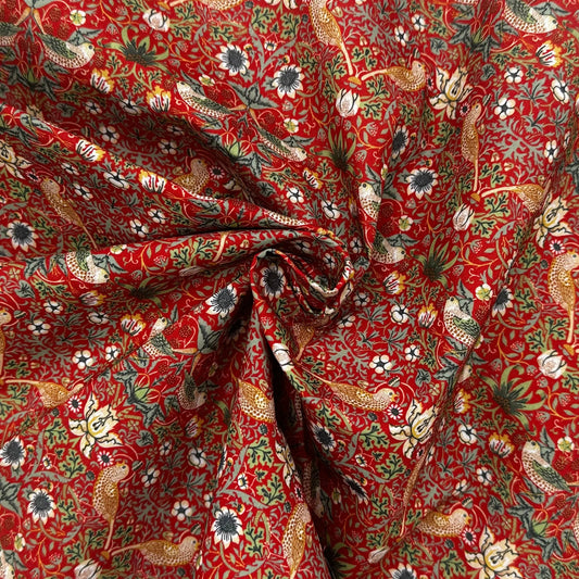 Polycotton Digital Print Fabric | 80% Polyester 20% Cotton 45" (115cm) Wide Lightweight Printed Fabric – Sold by the Meter – Strawberry Thief Red (PCD002)