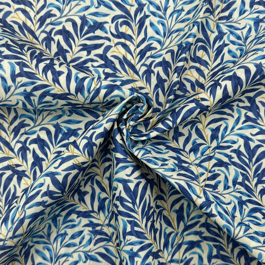 Polycotton Digital Print Fabric | 80% Polyester 20% Cotton 45" (115cm) Wide Lightweight Printed Fabric – Sold by the Meter – Willow Bough Blue (PCD003)