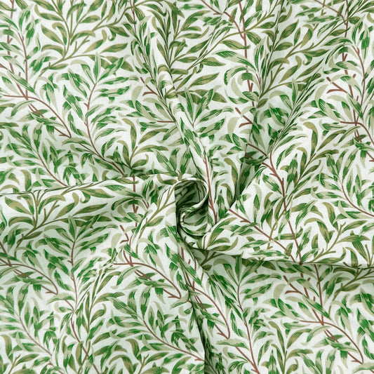Polycotton Digital Print Fabric | 80% Polyester 20% Cotton 45" (115cm) Wide Lightweight Printed Fabric – Sold by the Meter – Willow Bough Green (PCD004)