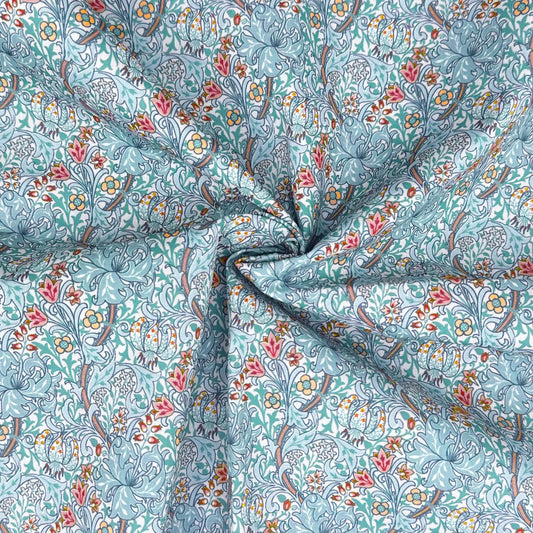 Polycotton Digital Print Fabric | 80% Polyester 20% Cotton 45" (115cm) Wide Lightweight Printed Fabric – Sold by the Meter – Golden Lily Cornflower (PCD012)
