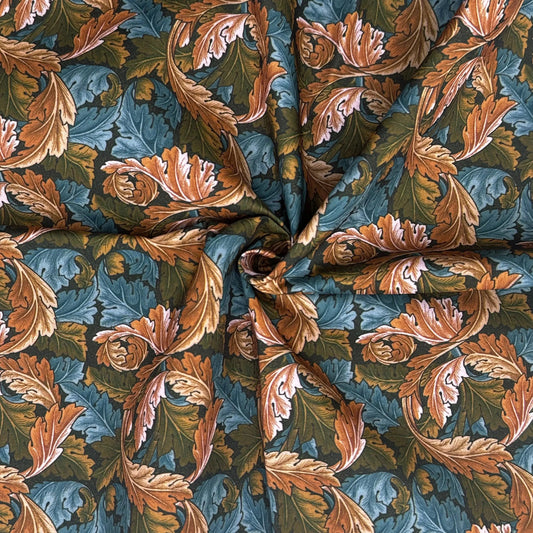 Polycotton Digital Print Fabric | 80% Polyester 20% Cotton 45" (115cm) Wide Lightweight Printed Fabric – Sold by the Meter – Acanthus Azure (PCD018)