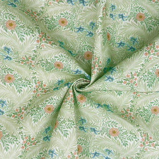Polycotton Digital Print Fabric | 80% Polyester 20% Cotton 45" (115cm) Wide Lightweight Printed Fabric – Sold by the Meter – Larkspur Green (PCD020)