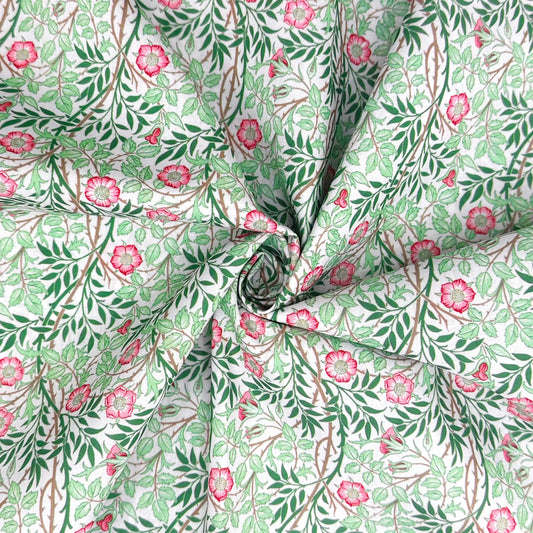 Polycotton Digital Print Fabric | 80% Polyester 20% Cotton 45" (115cm) Wide Lightweight Printed Fabric – Sold by the Meter – Sweet Briar Pastel Green (PCD024)
