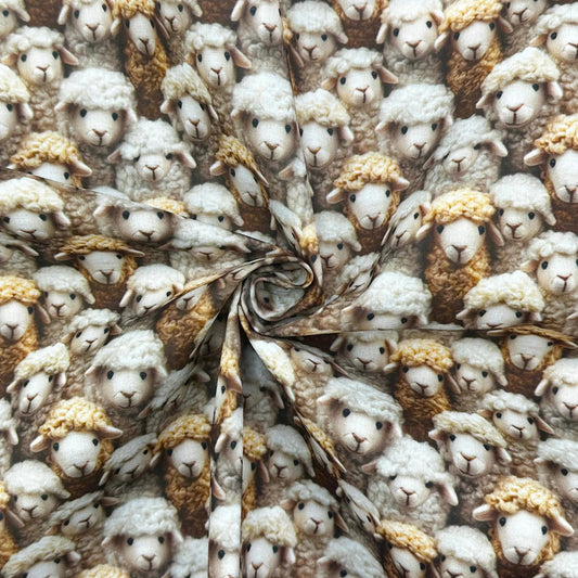 Polycotton Digital Print Fabric | 80% Polyester 20% Cotton 45" (115cm) Wide Lightweight Printed Fabric – Sold by the Meter – 3D Sheep Natural (PCD027)