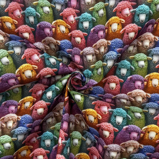 Polycotton Digital Print Fabric | 80% Polyester 20% Cotton 45" (115cm) Wide Lightweight Printed Fabric – Sold by the Meter – 3D Sheep Multi (PCD028)