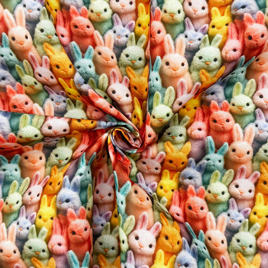 Polycotton Digital Print Fabric | 80% Polyester 20% Cotton 45" (115cm) Wide Lightweight Printed Fabric – Sold by the Meter – 3D Rabbits (PCD029)