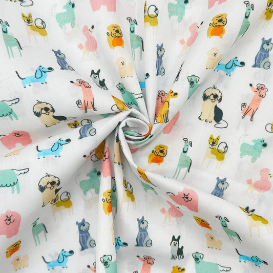 Polycotton Digital Print Fabric | 80% Polyester 20% Cotton 45" (115cm) Wide Lightweight Printed Fabric – Sold by the Meter – Scribble Dogs (PCD031)