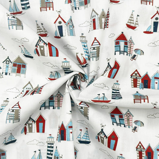Polycotton Digital Print Fabric | 80% Polyester 20% Cotton 45" (115cm) Wide Lightweight Printed Fabric – Sold by the Meter – Happydays Cream (PCD032)
