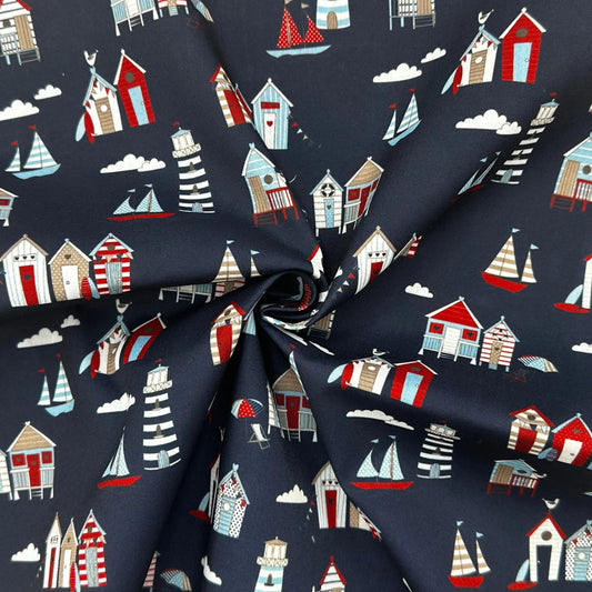 Polycotton Digital Print Fabric | 80% Polyester 20% Cotton 45" (115cm) Wide Lightweight Printed Fabric – Sold by the Meter – Happydays Navy (PCD033)