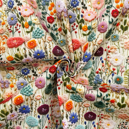 Polycotton Digital Print Fabric | 80% Polyester 20% Cotton 45" (115cm) Wide Lightweight Printed Fabric – Sold by the Meter – 3D Spring Flowers (PCD035)