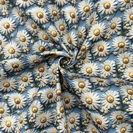 Polycotton Digital Print Fabric | 80% Polyester 20% Cotton 45" (115cm) Wide Lightweight Printed Fabric – Sold by the Meter – 3D Daisies (PCD038)