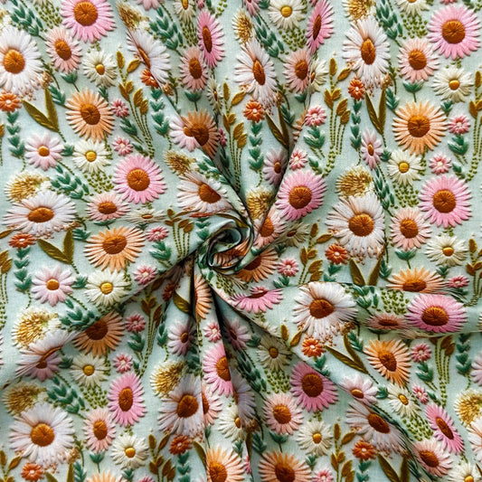 Polycotton Digital Print Fabric | 80% Polyester 20% Cotton 45" (115cm) Wide Lightweight Printed Fabric – Sold by the Meter – 3D Pastel Daisies (PCD040)