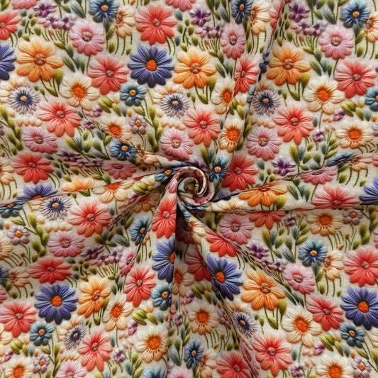 Polycotton Digital Print Fabric | 80% Polyester 20% Cotton 45" (115cm) Wide Lightweight Printed Fabric – Sold by the Meter – 3D Multi Flowers (PCD042)