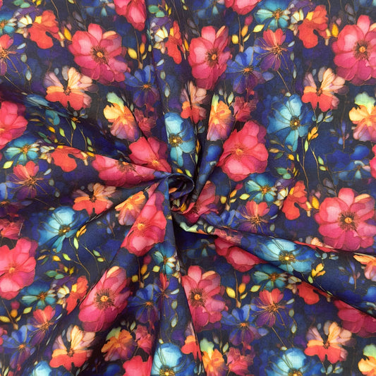 Polycotton Digital Print Fabric | 80% Polyester 20% Cotton 45" (115cm) Wide Lightweight Printed Fabric – Sold by the Meter – Marble Batik Flowers (PCD045)