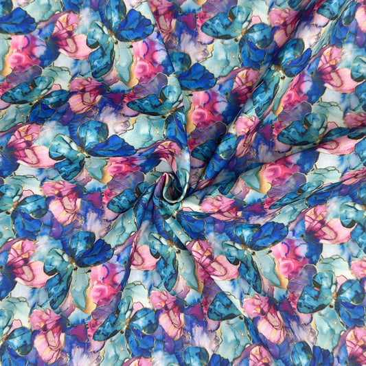 Polycotton Digital Print Fabric | 80% Polyester 20% Cotton 45" (115cm) Wide Lightweight Printed Fabric – Sold by the Meter – Marble Batik Butterflies (PCD046)