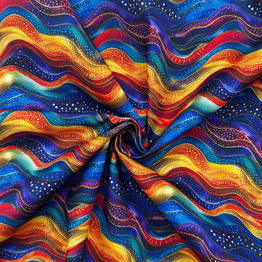 Polycotton Digital Print Fabric | 80% Polyester 20% Cotton 45" (115cm) Wide Lightweight Printed Fabric – Sold by the Meter – Groovy Waves (PCD048)