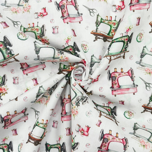 Polycotton Digital Print Fabric | 80% Polyester 20% Cotton 45" (115cm) Wide Lightweight Printed Fabric – Sold by the Meter – Sewing Machines (PCD050)