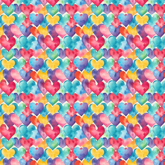 Polycotton Digital Print Fabric | 80% Polyester 20% Cotton 45" (115cm) Wide Lightweight Printed Fabric – Sold by the Meter – Watercolour Hearts (PCD052)