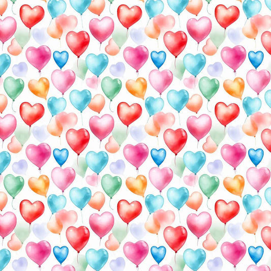 Polycotton Digital Print Fabric | 80% Polyester 20% Cotton 45" (115cm) Wide Lightweight Printed Fabric – Sold by the Meter – Heart Balloons (PCD053)