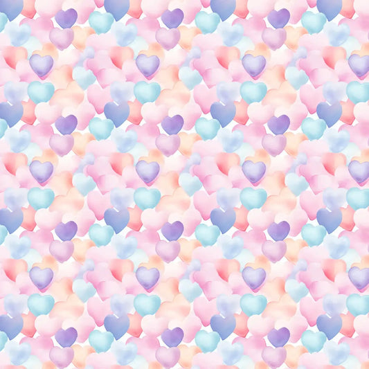 Polycotton Digital Print Fabric | 80% Polyester 20% Cotton 45" (115cm) Wide Lightweight Printed Fabric – Sold by the Meter – Pastel Hearts (PCD054)