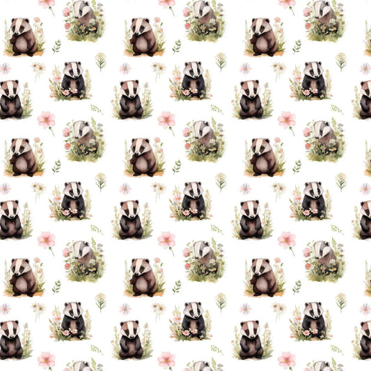 Polycotton Digital Print Fabric | 80% Polyester 20% Cotton 45" (115cm) Wide Lightweight Printed Fabric – Sold by the Meter – Meadow Badger (PCD062)