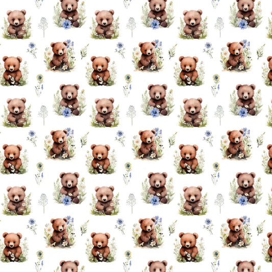 Polycotton Digital Print Fabric | 80% Polyester 20% Cotton 45" (115cm) Wide Lightweight Printed Fabric – Sold by the Meter – Meadow Bear (PCD063)