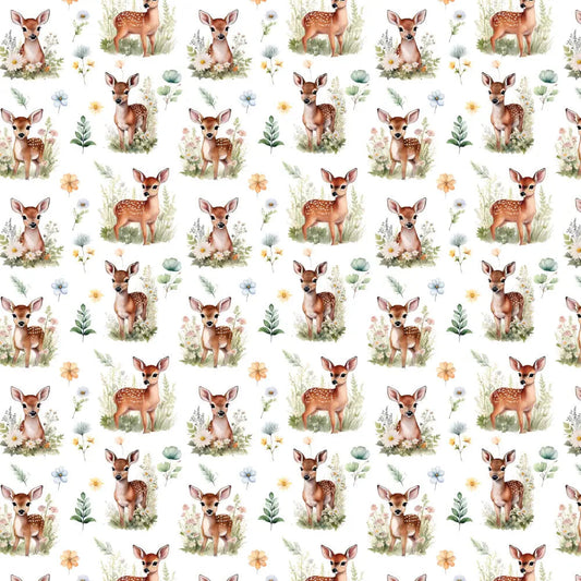 Polycotton Digital Print Fabric | 80% Polyester 20% Cotton 45" (115cm) Wide Lightweight Printed Fabric – Sold by the Meter – Meadow Fawn (PCD064)