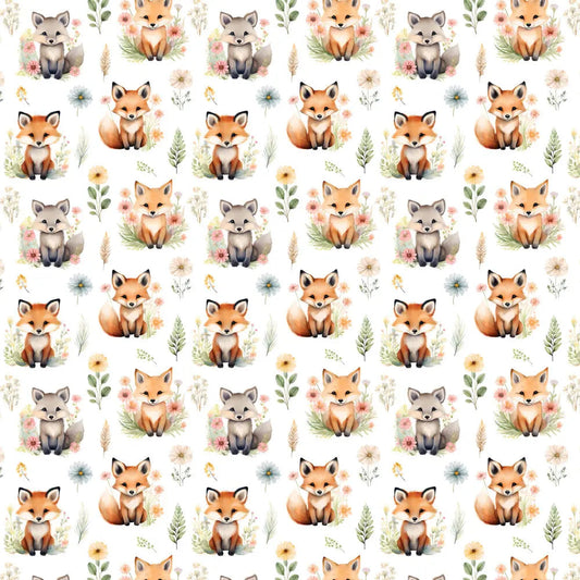 Polycotton Digital Print Fabric | 80% Polyester 20% Cotton 45" (115cm) Wide Lightweight Printed Fabric – Sold by the Meter – Meadow Fox (PCD065)