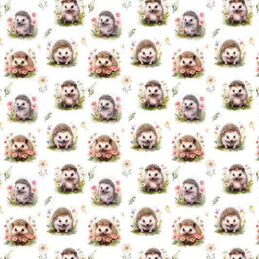 Polycotton Digital Print Fabric | 80% Polyester 20% Cotton 45" (115cm) Wide Lightweight Printed Fabric – Sold by the Meter – Meadow Hedgehog (PCD066)