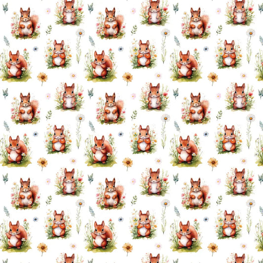 Polycotton Digital Print Fabric | 80% Polyester 20% Cotton 45" (115cm) Wide Lightweight Printed Fabric – Sold by the Meter – Meadow Squirrel (PCD067)