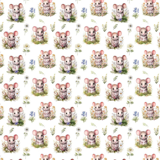 Polycotton Digital Print Fabric | 80% Polyester 20% Cotton 45" (115cm) Wide Lightweight Printed Fabric – Sold by the Meter – Meadow Mouse (PCD068)
