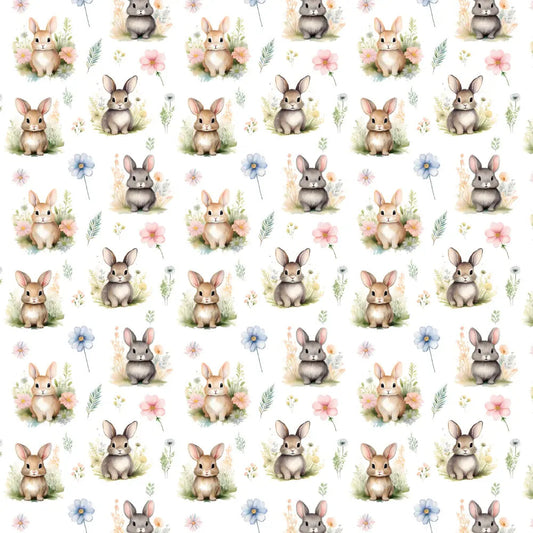Polycotton Digital Print Fabric | 80% Polyester 20% Cotton 45" (115cm) Wide Lightweight Printed Fabric – Sold by the Meter – Meadow Bunny (PCD069)