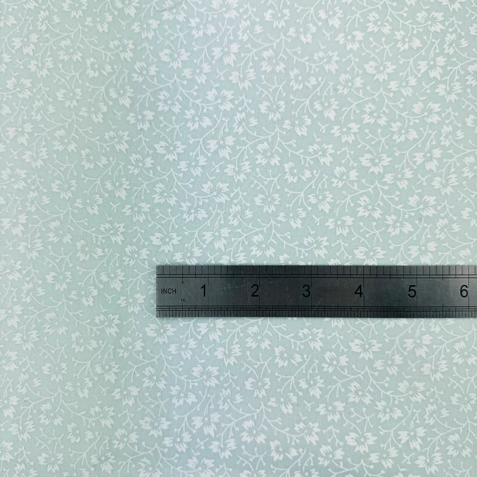 Ditsy Floral Duckegg Paste Printed Polycotton Dressmaking & Craft Fabric 44" Wide By The Meter
