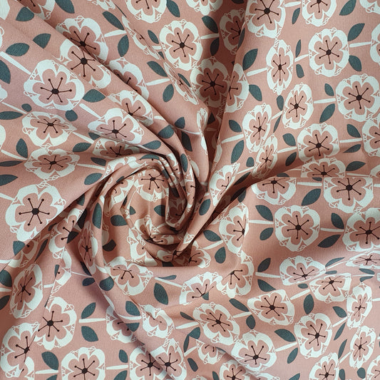 Luxuriöser, eleganter, lebendiger Canvas-Stoff aus 100 % Baumwolle mit Blumenmuster und Tupfen, 147,3 cm breit, perfekt für Kinderprojekte und Bastelarbeiten (rosa Blumenmuster)