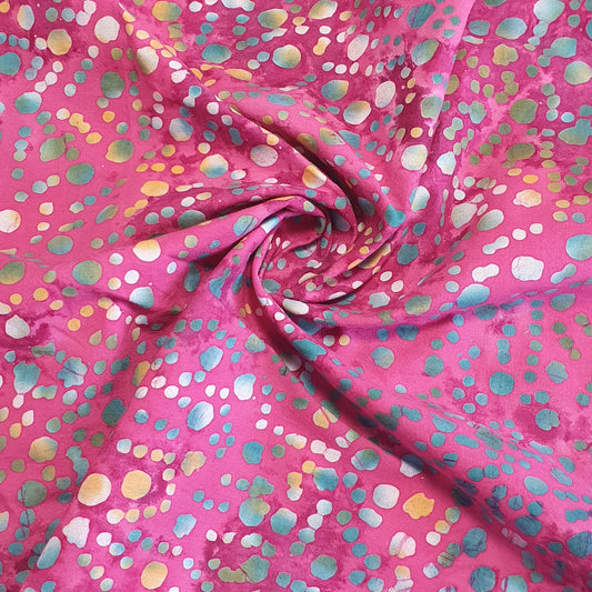 Vibrant Artisan 100% Cotton Batik Fabric: Hand-Dyed Multicolour Patchwork - 44” Wide for Crafts (Pink #2)