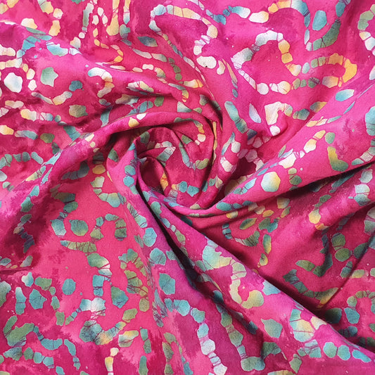 Vibrant Artisan 100% Cotton Batik Fabric: Hand-Dyed Multicolour Patchwork - 44” Wide for Crafts (Pink)