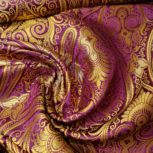 Ornamentaler Paisley Gold Metallic Druck Indischer Banarasi Brokat Stoff Meterware