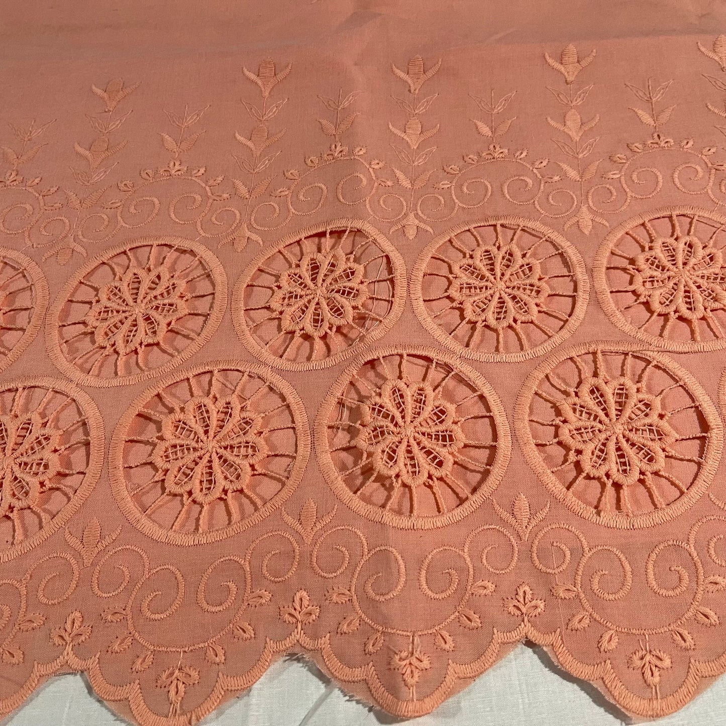 Peach Cotton Floral Embroidery Fabric Lace Broderie Anglaise Dress Craft Material 44" By the Meter