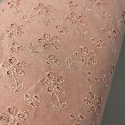 Peach Cotton Broderie Anglaise Eyelet Fabric Dress Craft Costume Material 44" By The Meter